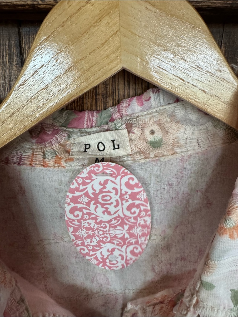 POL Patchwork Floral Button-Up Shirt Jacket in Pink & Cream - Picture 9 of 10
